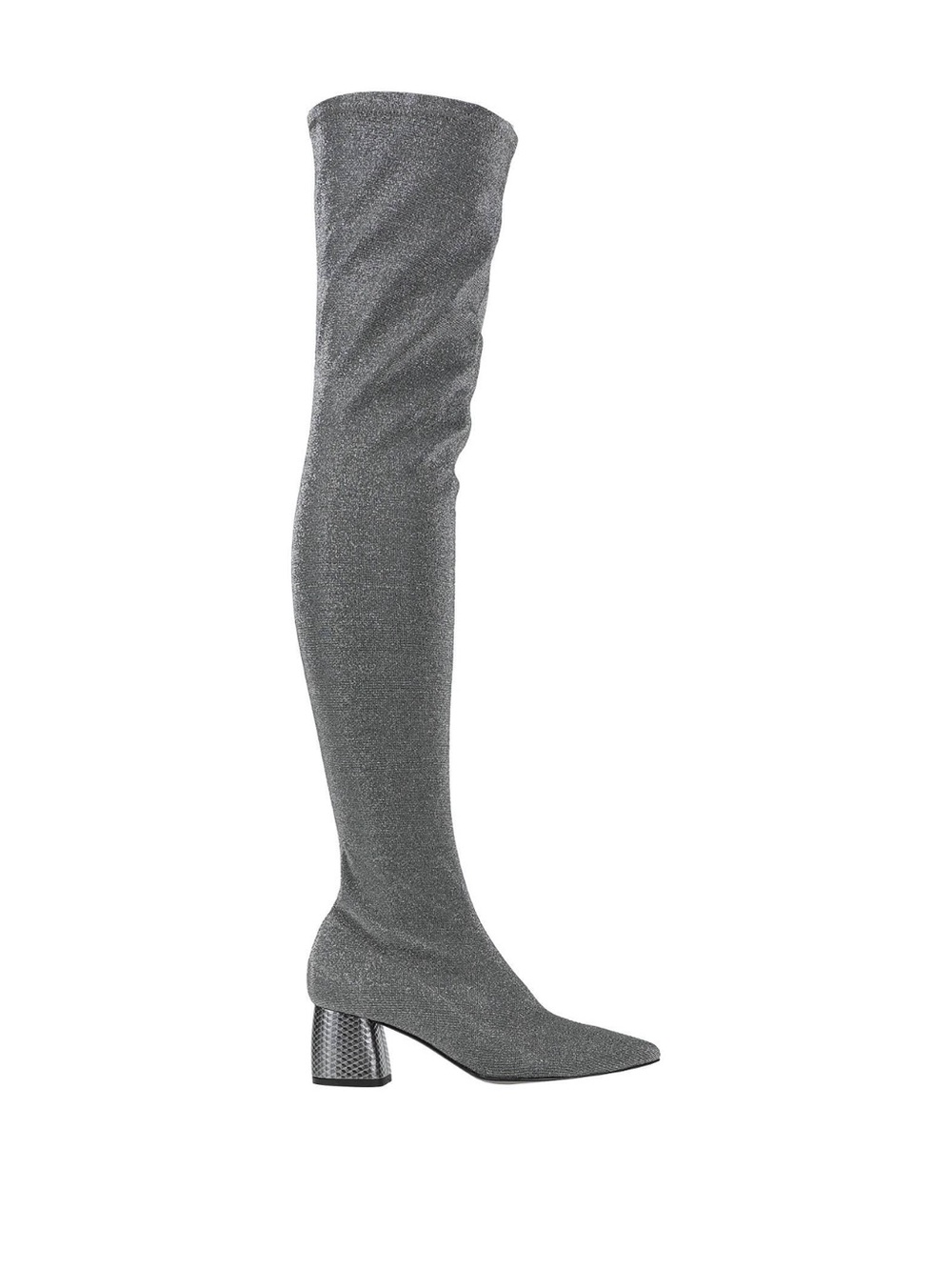 POLLINI Shimmery Over-the-Knee Pointed Toe Boots - Metallic Charcoal